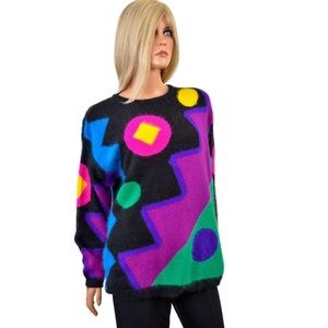 Rafaella VINTAGE Colorful Geometric Angora Rabbit Hair & Lambswool Sweater